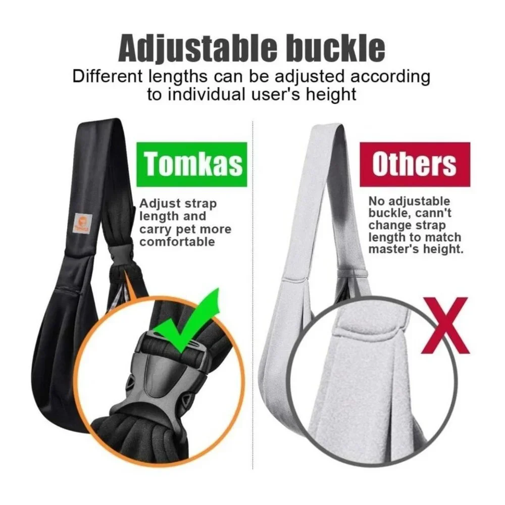 Tomkas Adjustable Pet Sling Carrier With Safety Lock & Zip Pocket Holds 10lbs
